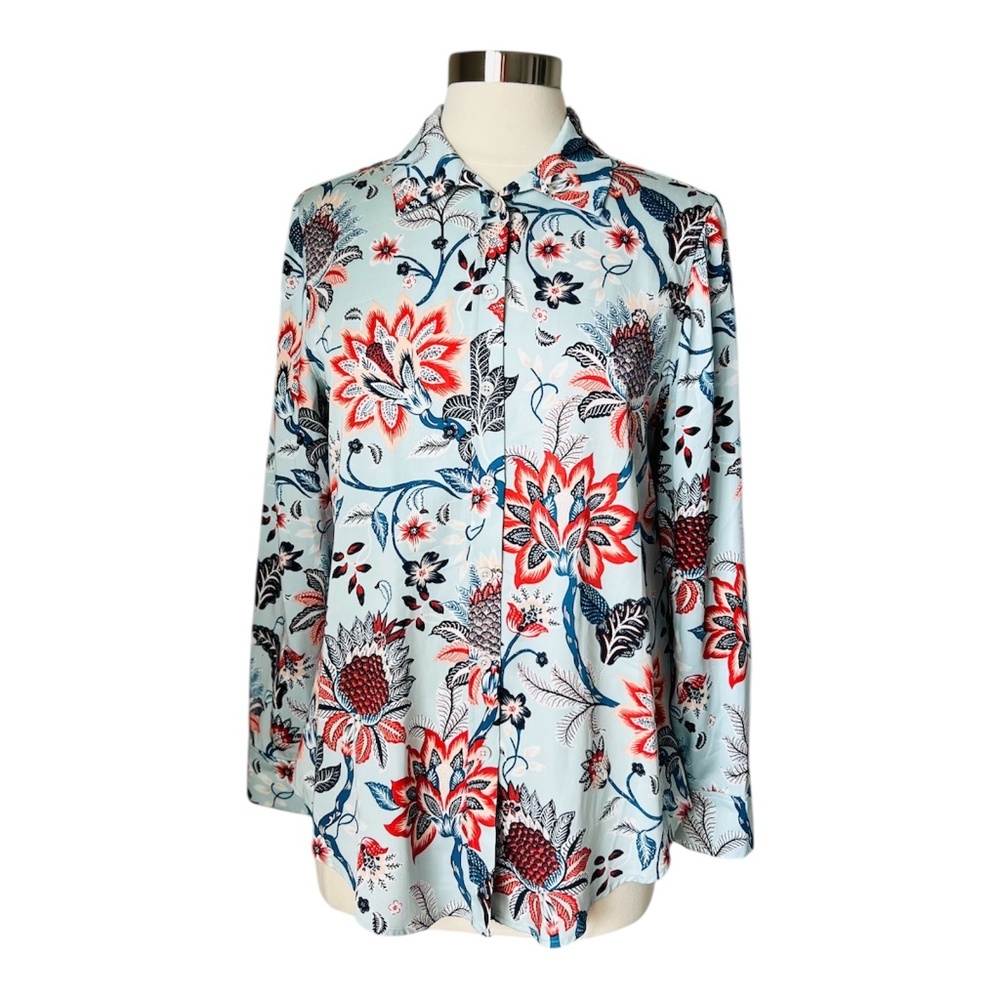 Chico's Shirt Size‎ 1 Sand Wash Satin Paisley Print Button Up Shirt US Medium